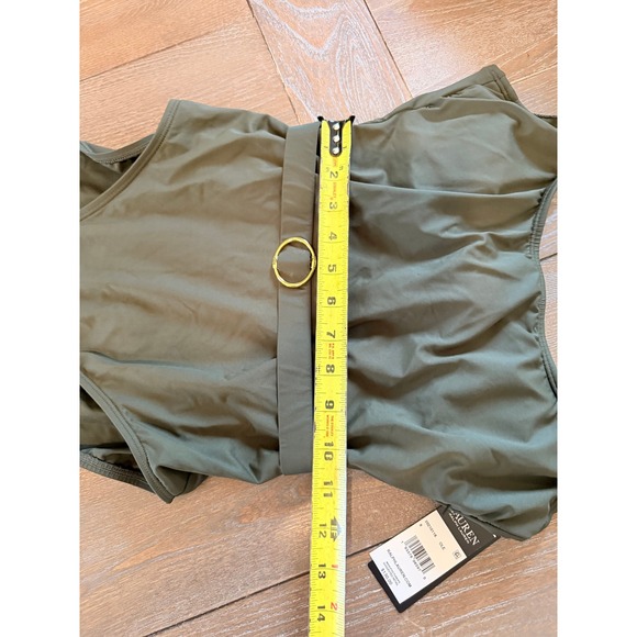 Lauren Ralph Lauren Belted One Piece Swimsuit Womens Olive Green Size 8 NEW - Picture 4 of 7